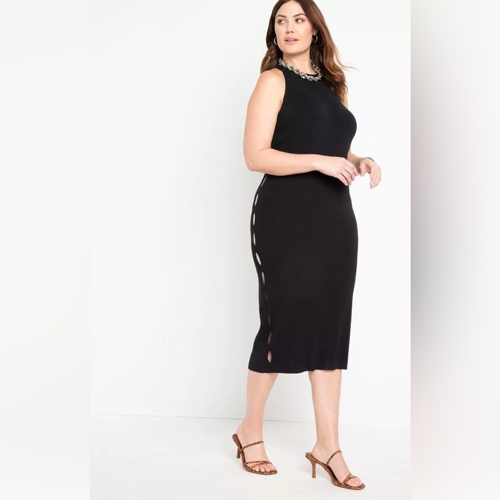 ELOQUII Cutout Side Racer Neckline Dress, sweater, yarn - Picture 2 of 7